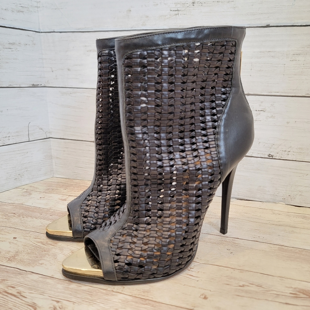 Schutz Tresse woven peeptoe heeled boots